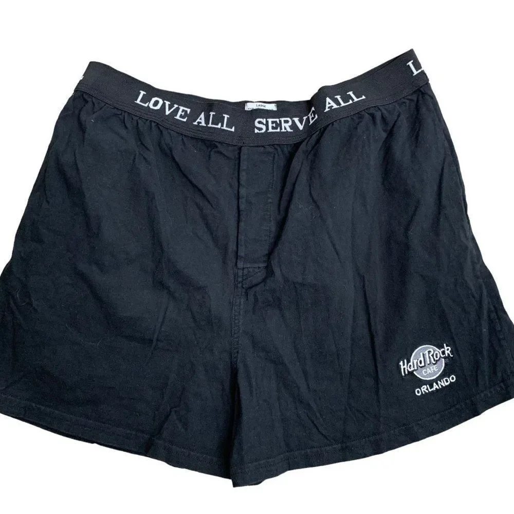Vintage 90s Hard Rock Cafe Boxer Brief Underwear L Black Elastic Waist